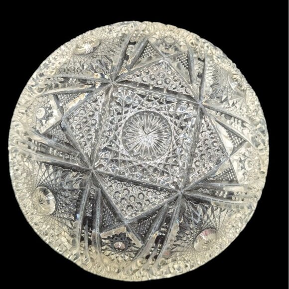 Imperial Cut Glass Candy Dish Bowl Nucut Line Sawtooth Edge 7.5" Christmas - Picture 3 of 7